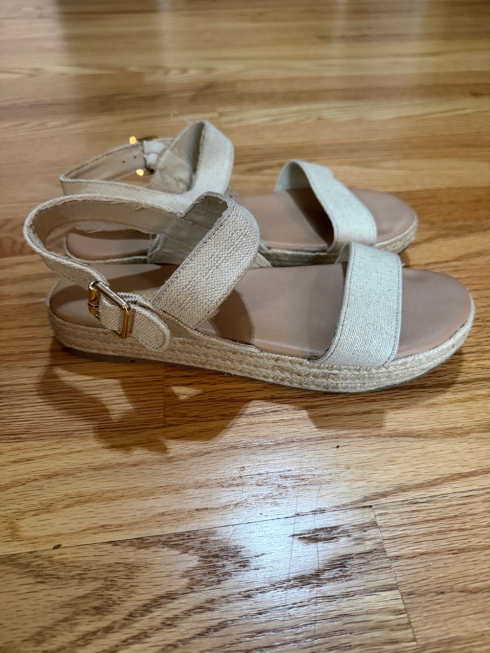 Old Navy Natural Canvas Espadrille Sandals with Gold Buckle